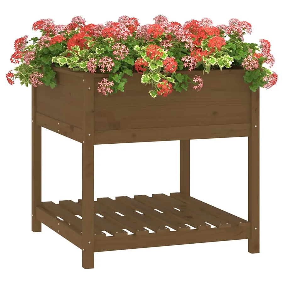 Jardinière avec étagère Marron miel 82,5x82,5x81 cm Bois de pin - 4