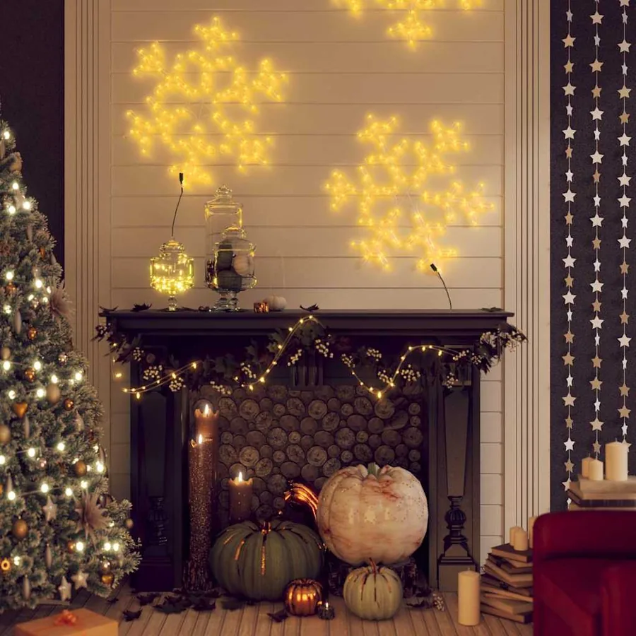 Figure de flocon de neige de Noël et 144LED Blanc chaud 59x59cm