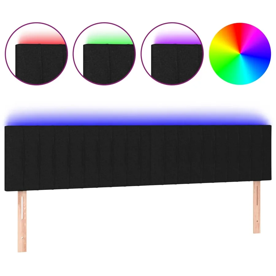Tête de lit à LED Noir 200x5x78/88 cm Tissu - 2