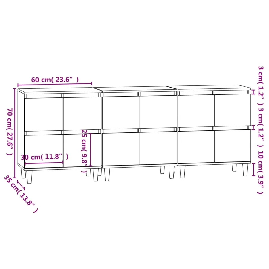 Buffets 3 pcs gris béton 60x35x70 cm bois d'ingénierie - 11
