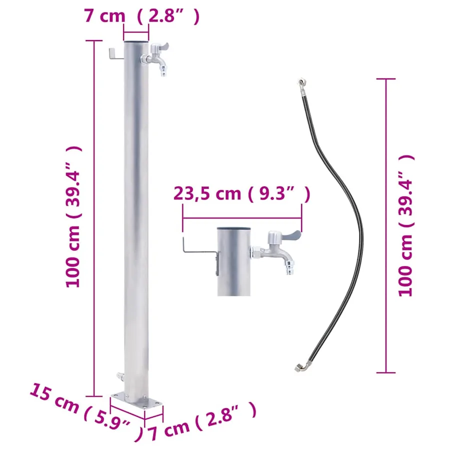 Colonne à eau de jardin 100 cm acier inoxydable rond - 7