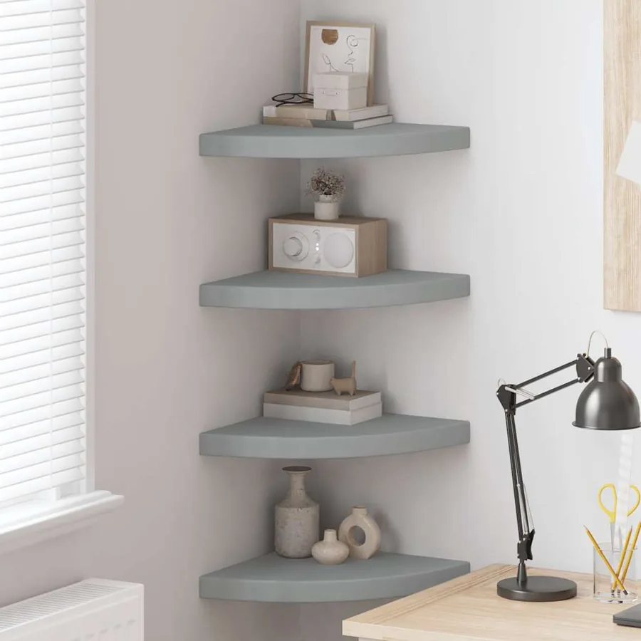 Étagères d'angle flottantes 4 pcs gris 35x35x3,8 cm MDF