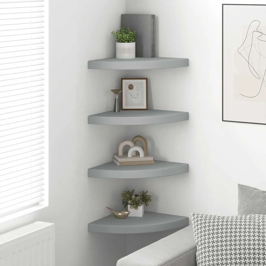 Étagères d'angle flottantes 4 pcs gris 35x35x3,8 cm MDF - 3