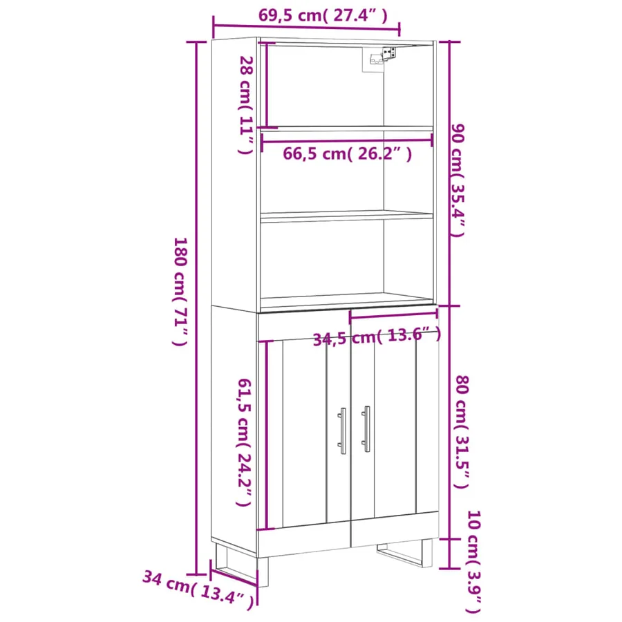Buffet haut Gris béton 69,5x34x180 cm Bois d'ingénierie - 13