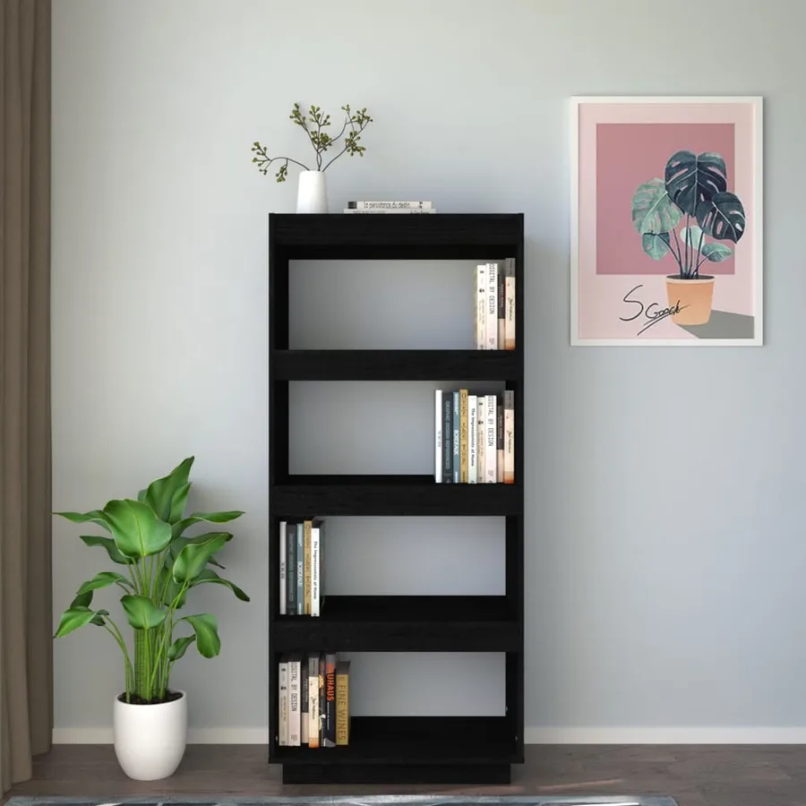 Bibliothèque/Séparateur de pièce Noir 60x35x135 cm Pin massif - 3