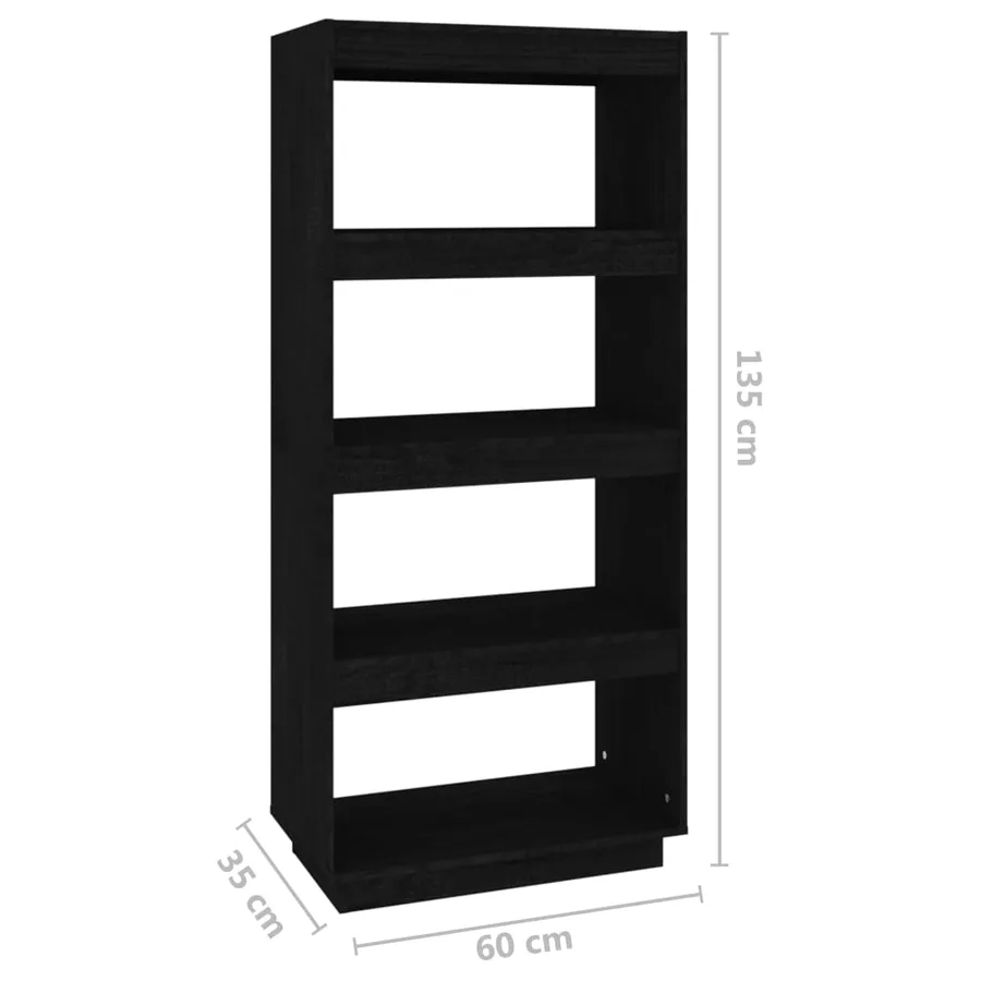 Bibliothèque/Séparateur de pièce Noir 60x35x135 cm Pin massif - 8