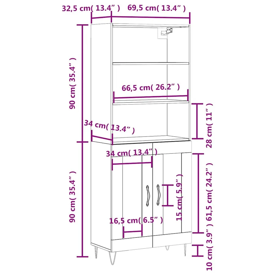 Buffet haut Chêne sonoma 69,5x34x180 cm Bois d'ingénierie - 13