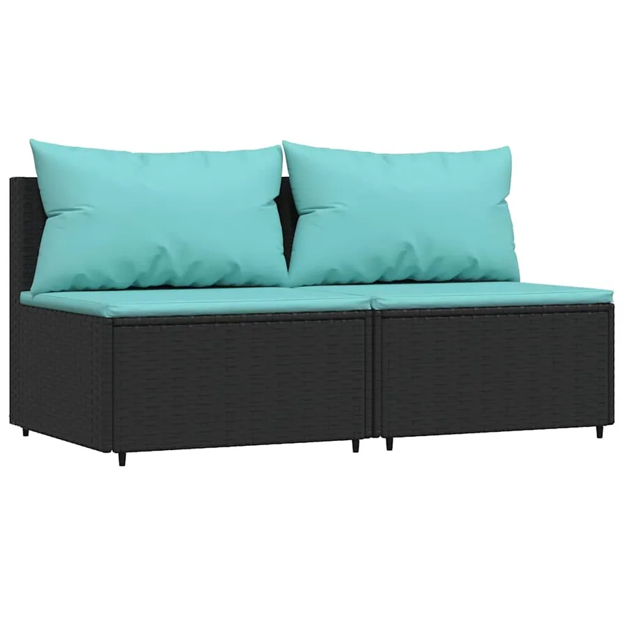 Canapés centraux de jardin et coussins 2pcs Noir Résine tressée - 2