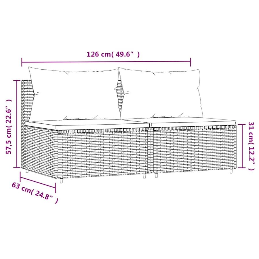 Canapés centraux de jardin et coussins 2pcs Noir Résine tressée - 8