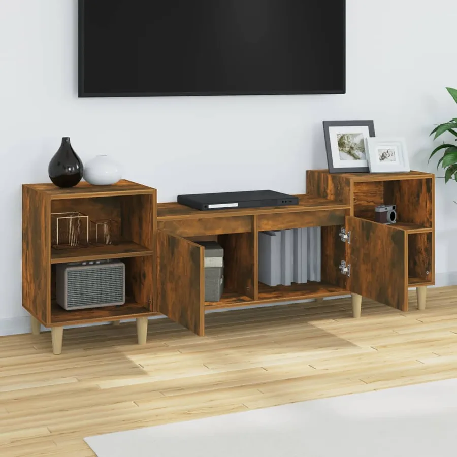 Meuble TV Chêne fumé 160x35x55 cm Bois d'ingénierie - 4