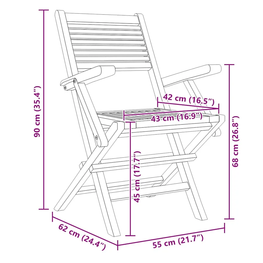 Chaises de jardin pliantes lot de 4 55x62x90cm bois massif teck - 5