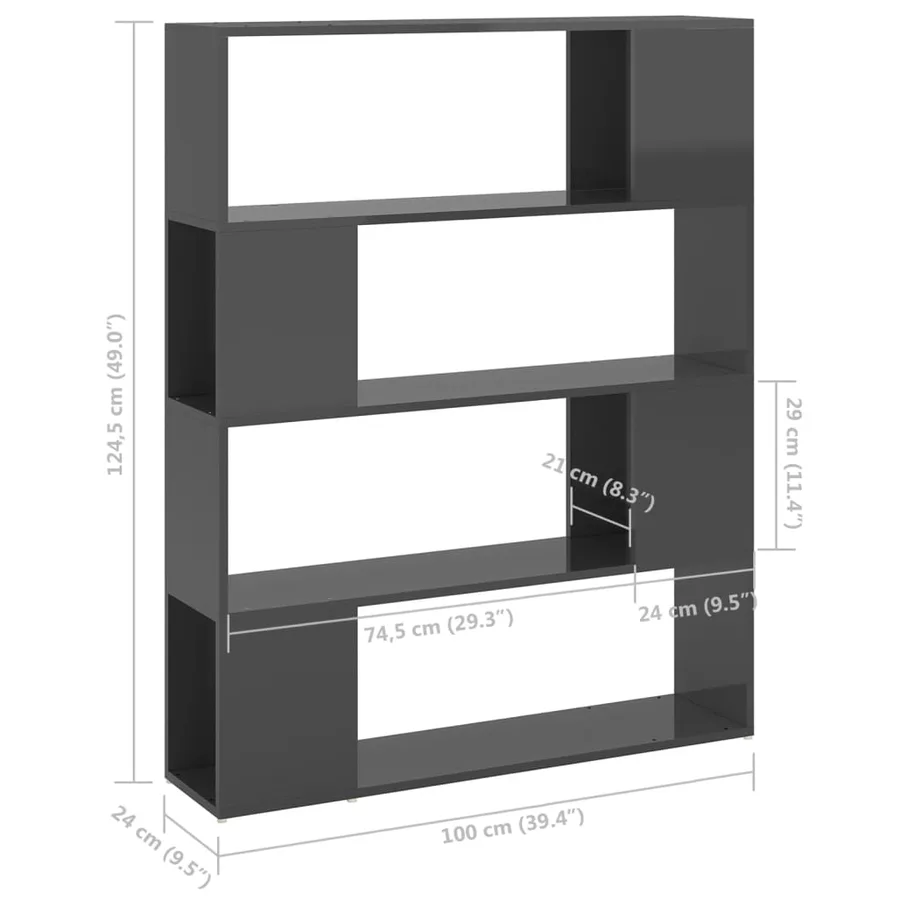 Bibliothèque/Séparateur de pièce Gris brillant 100x24x124 cm - 7