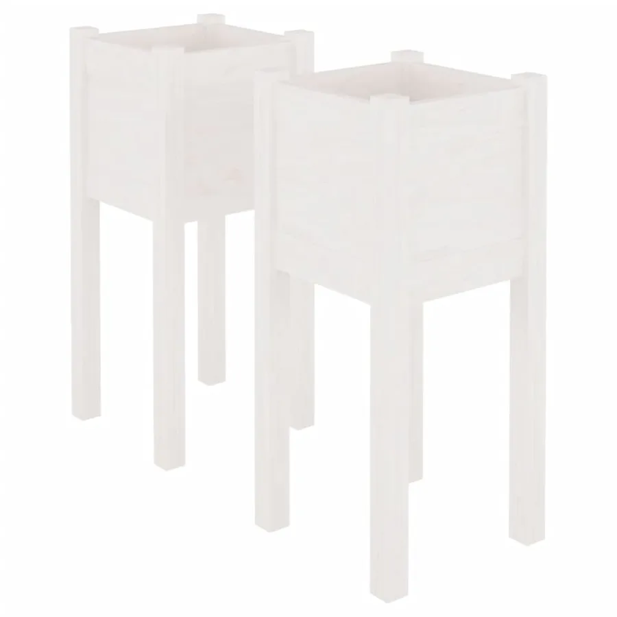 Jardinières d'extérieur 2 pcs Blanc 31x31x70 cm Bois de pin - 2
