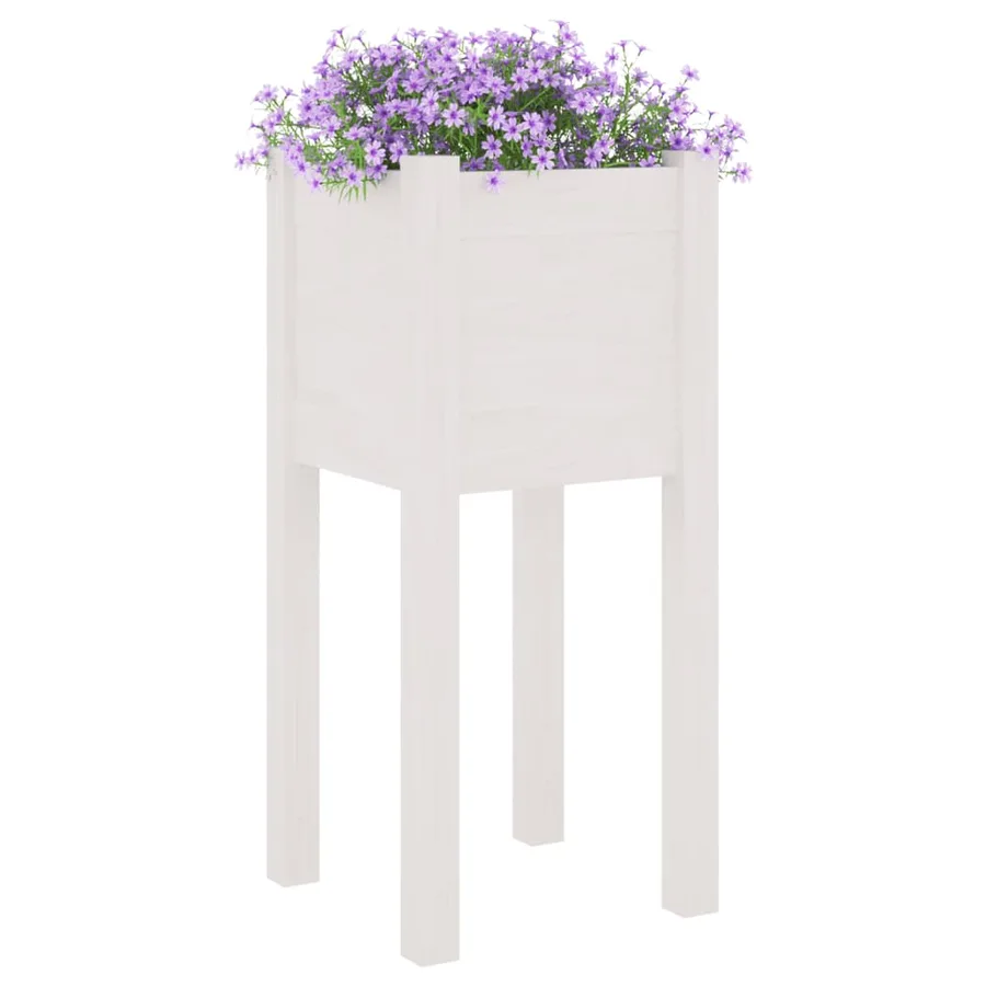 Jardinières d'extérieur 2 pcs Blanc 31x31x70 cm Bois de pin - 3