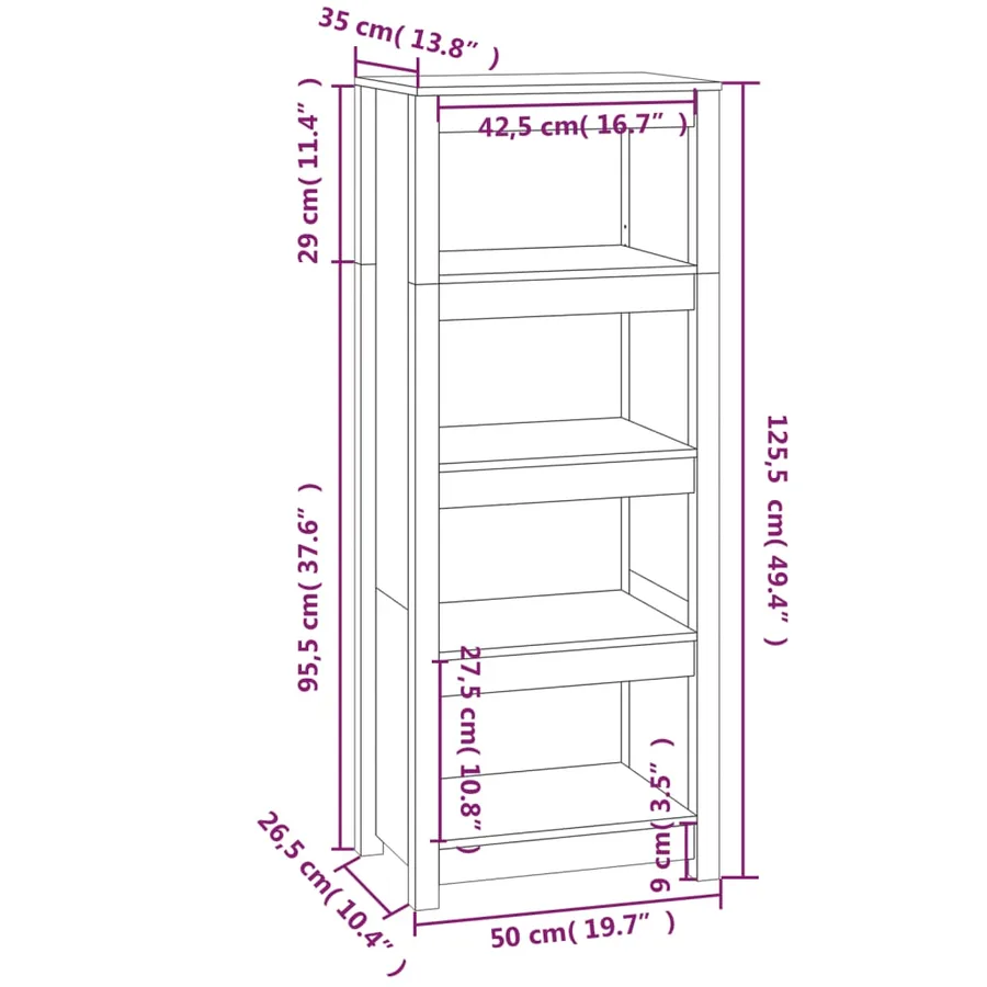 Bibliothèque Marron miel 50x35x125,5 cm Bois de pin massif - 8