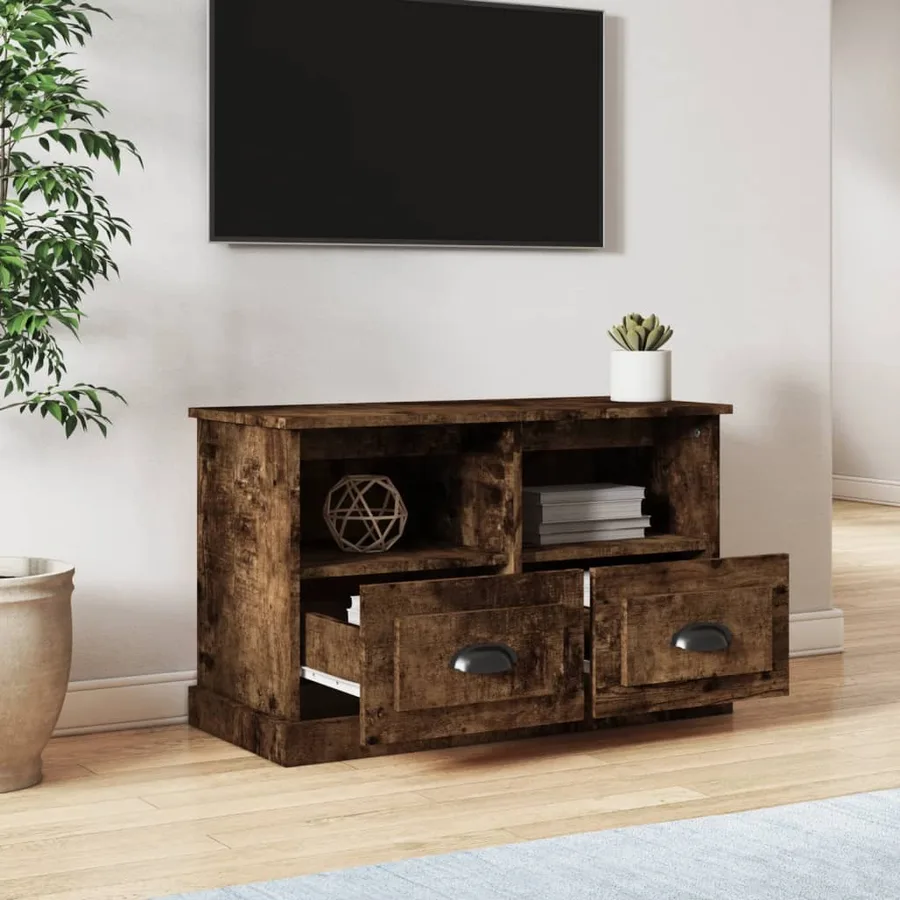 Meuble TV chêne fumé 80x35x50 cm bois d'ingénierie - 3
