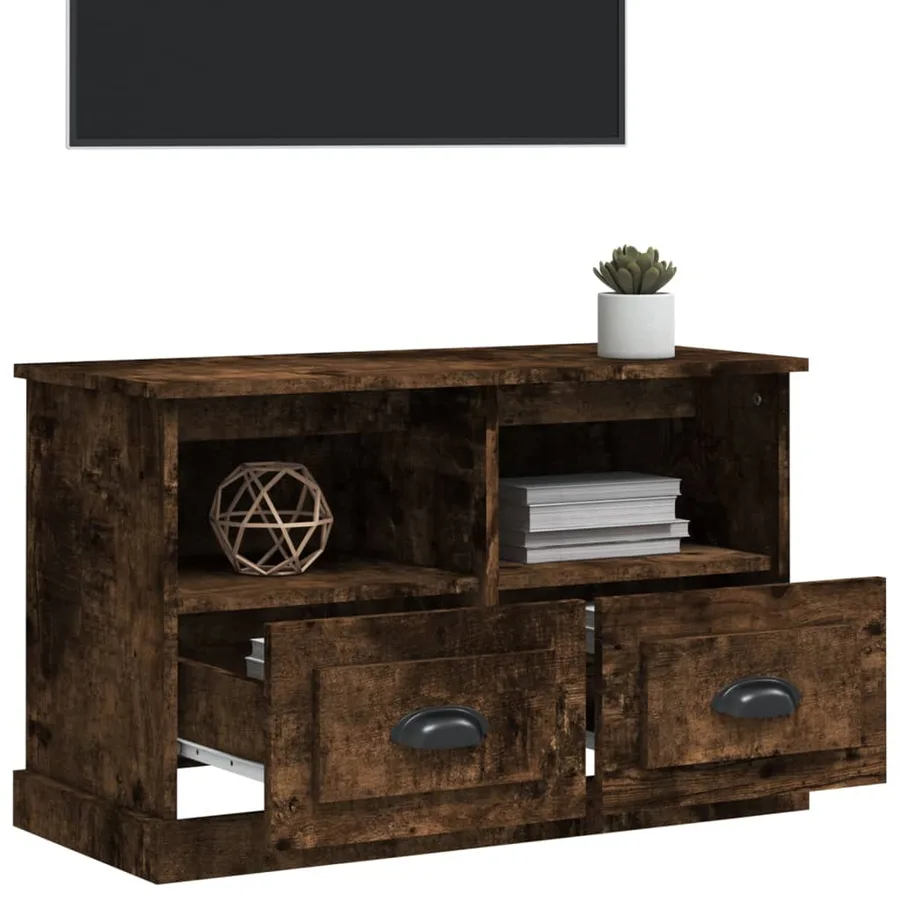 Meuble TV chêne fumé 80x35x50 cm bois d'ingénierie - 4