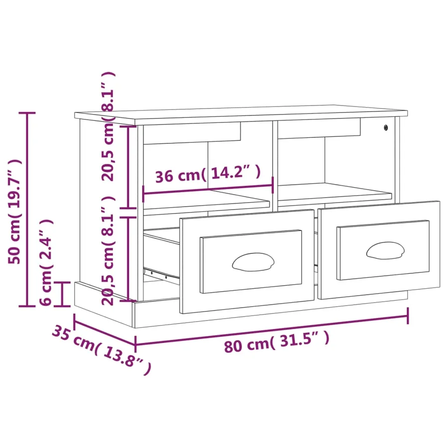 Meuble TV chêne fumé 80x35x50 cm bois d'ingénierie - 9