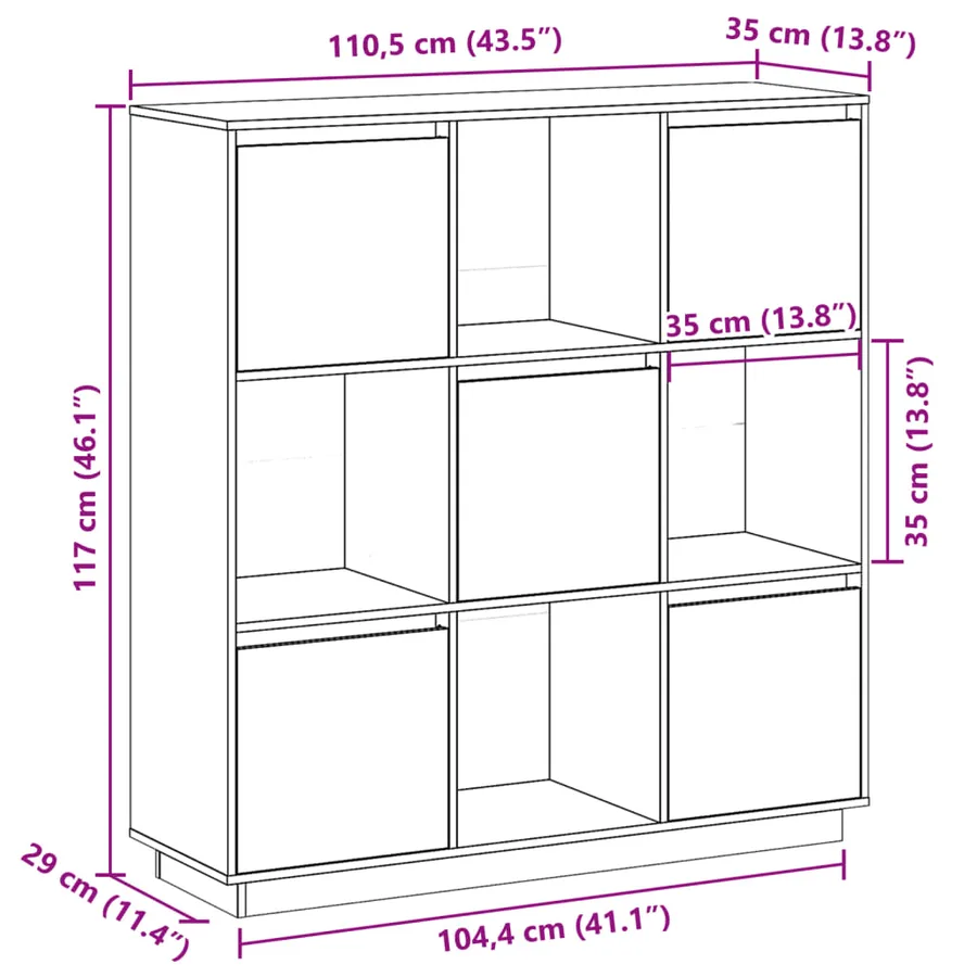Buffet Marron miel 110,5x35x117 cm Bois massif de pin - 14