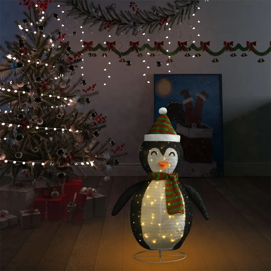 Décoration de Noël pingouin à LED Tissu de luxe 90 cm - 3