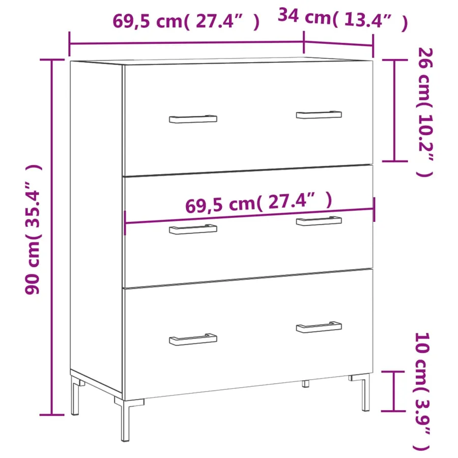 Buffet gris béton 69,5x34x90 cm bois d'ingénierie - 12