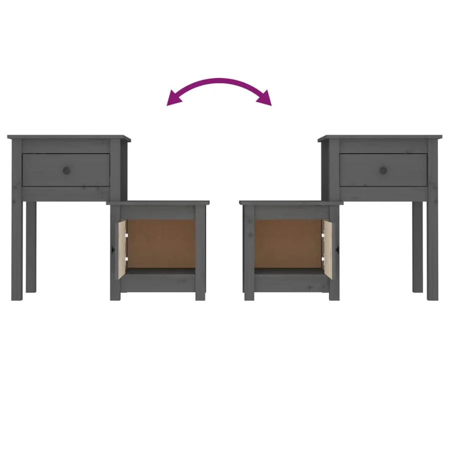 Tables de chevet 2 pcs Gris 79,5x38x65,5 cm Bois de pin massif - 6