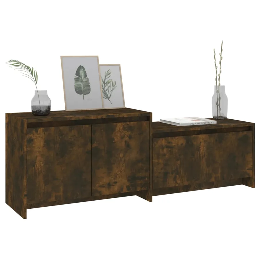 Meuble TV Chêne fumé 146,5x35x50 cm Bois d'ingénierie - 4