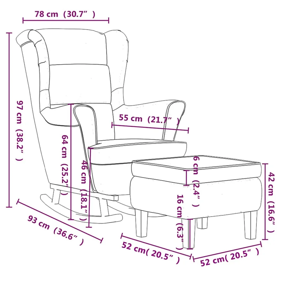 Fauteuil à bascule à oreilles en velours crème bois massif - 12