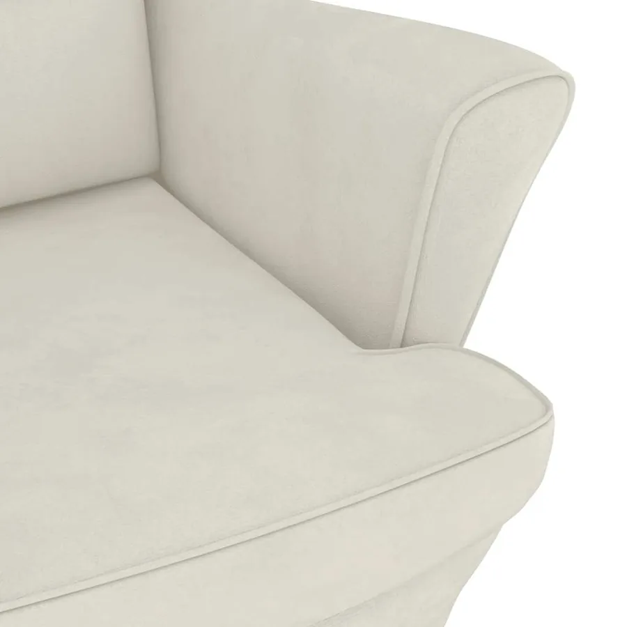 Fauteuil à bascule à oreilles en velours crème bois massif - 8