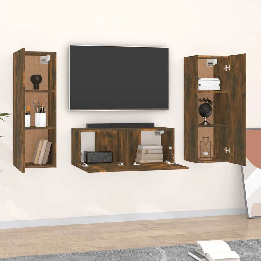 Ensemble de meubles TV 3 pcs Chêne fumé Bois d'ingénierie - 3