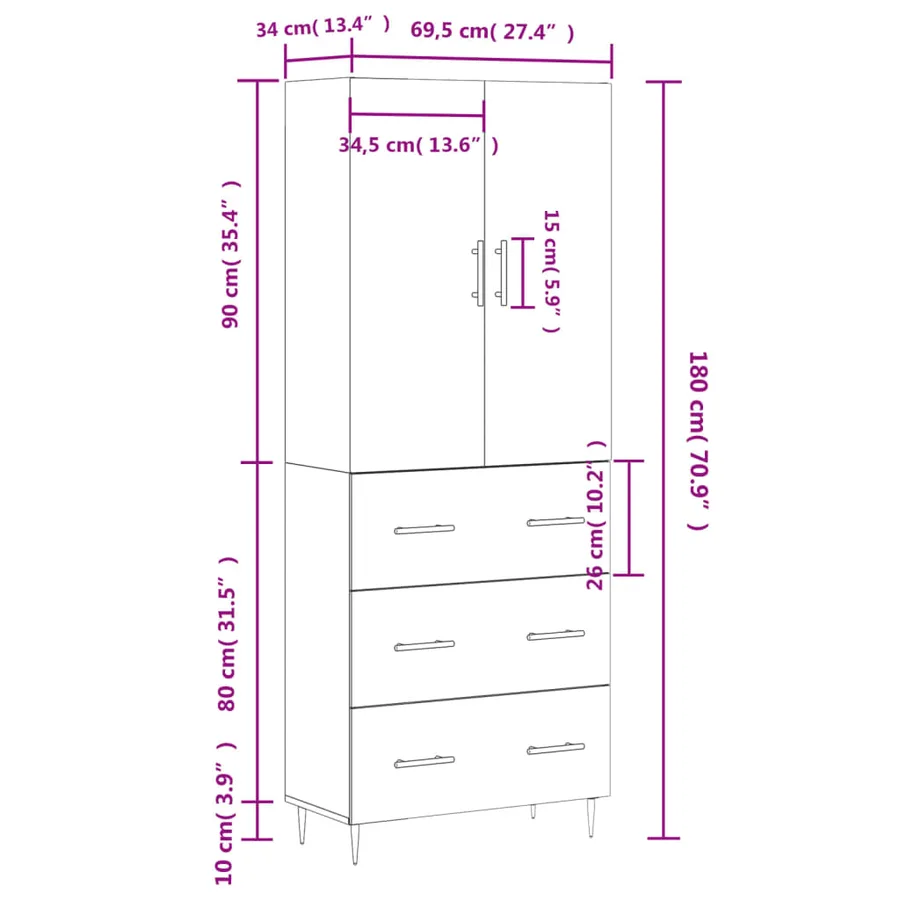 Buffet haut Chêne fumé 69,5x34x180 cm Bois d'ingénierie - 14