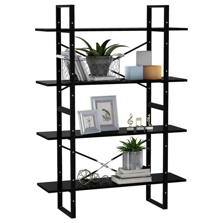 Bibliothèque à 4 niveaux noir 100x30x140 cm bois d'ingénierie - 4