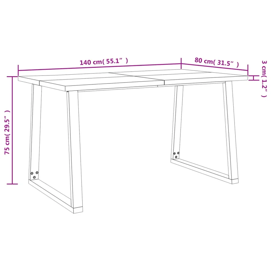 Ensemble à manger 3 pcs avec bord vivant bois massif d'acacia - 11