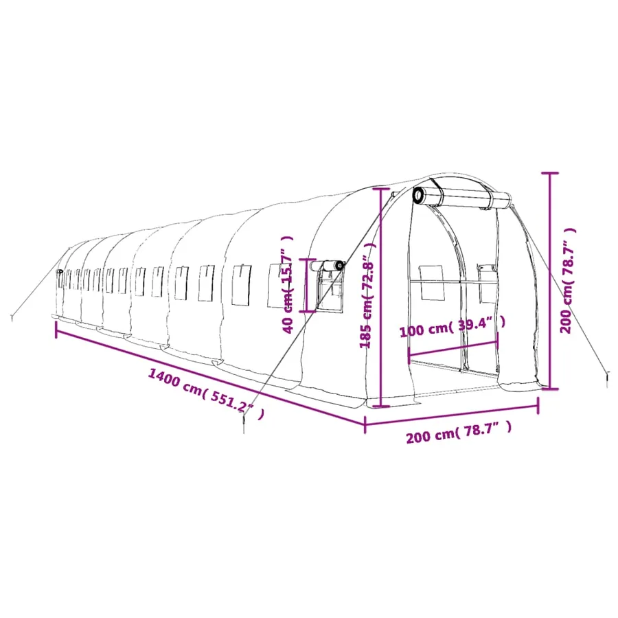 Serre avec cadre en acier blanc 28 m² 14x2x2 m - 12