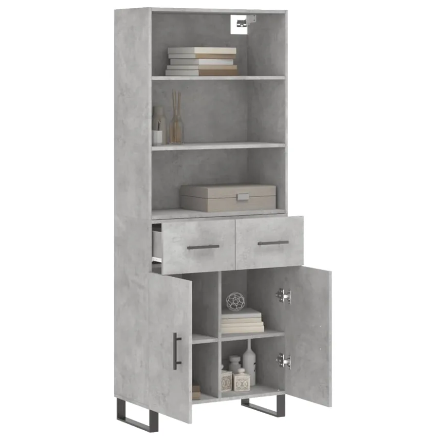 Buffet haut Gris béton 69,5x34x180 cm Bois d'ingénierie - 3