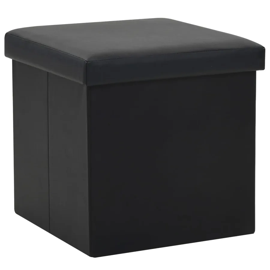 Tabourets de rangement pliables lot de 2 noir similicuir - 2