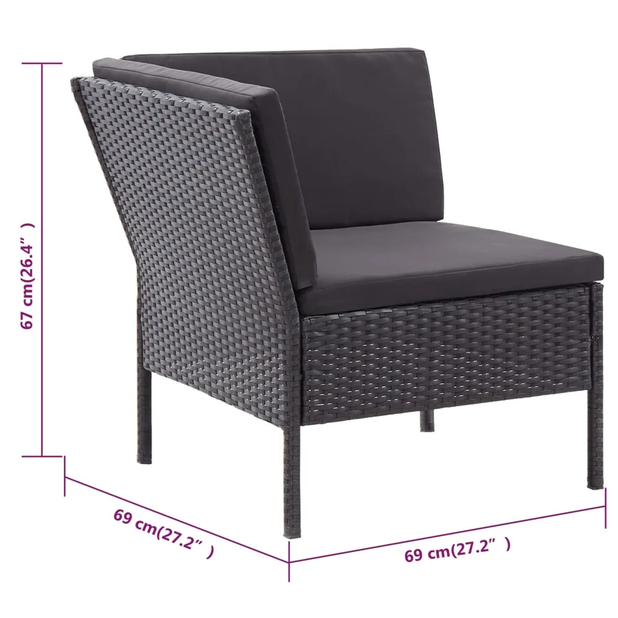 Salon de jardin 3 pcs avec coussins Résine tressée Noir - 14