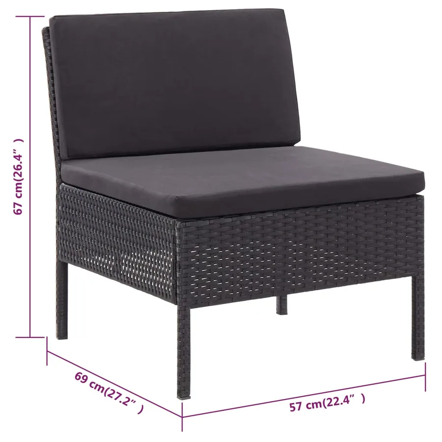 Salon de jardin 3 pcs avec coussins Résine tressée Noir - 15