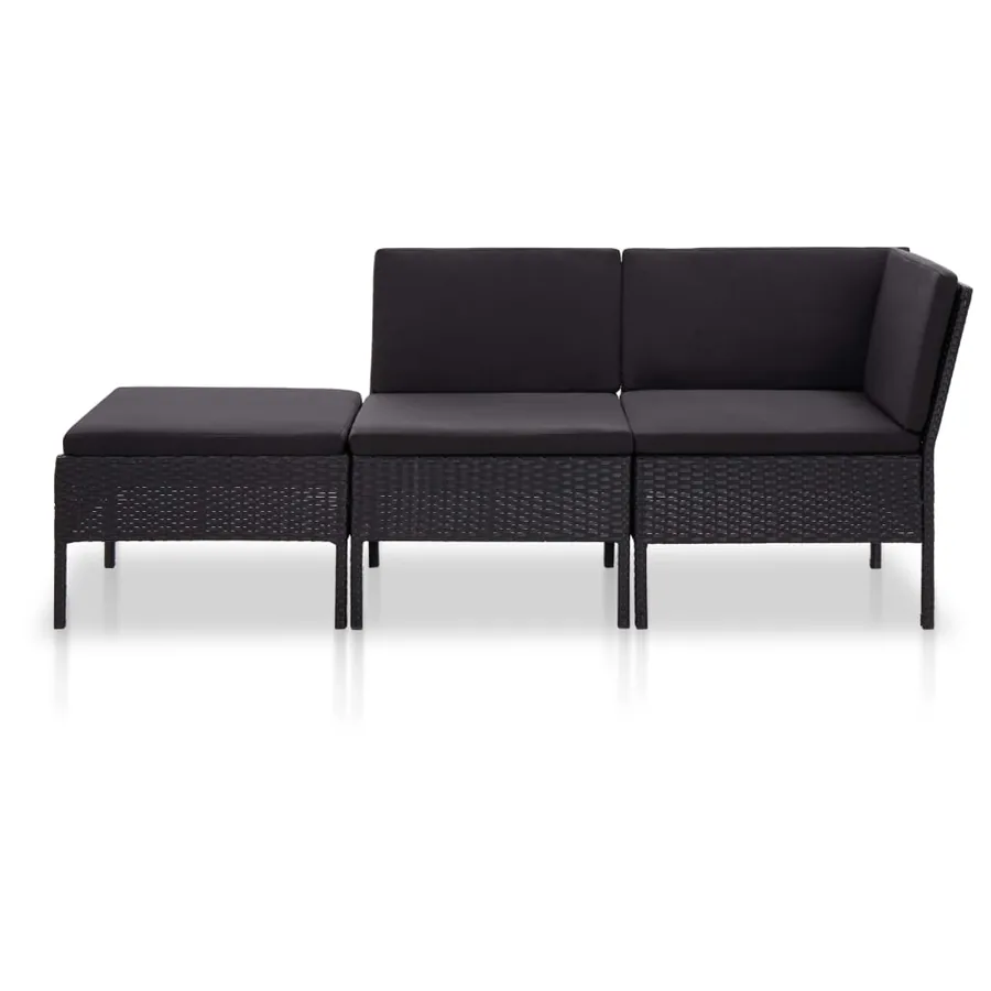 Salon de jardin 3 pcs avec coussins Résine tressée Noir - 2