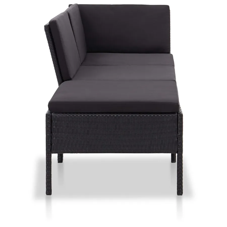 Salon de jardin 3 pcs avec coussins Résine tressée Noir - 3