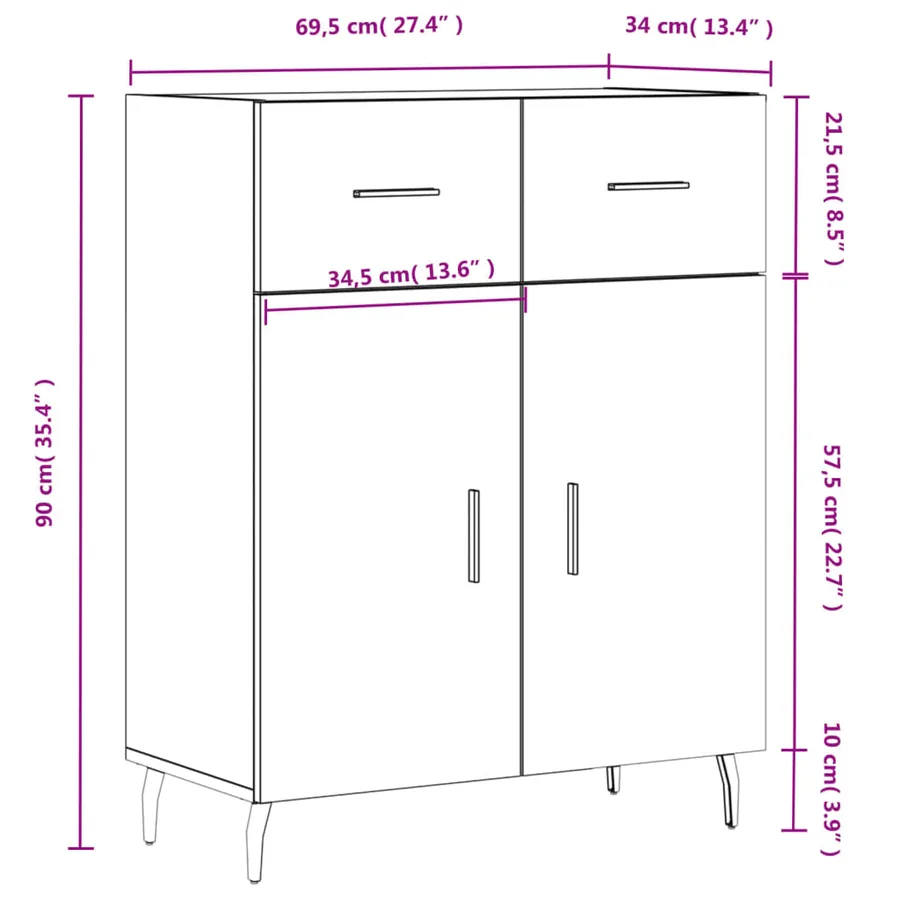 Buffet chêne fumé 69,5x34x90 cm bois d'ingénierie - 13