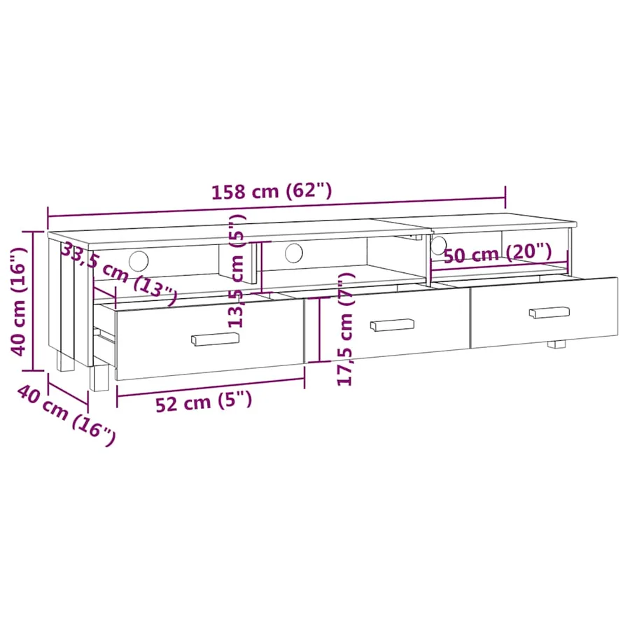 Meuble TV HAMAR Gris foncé 158x40x40 cm Bois massif de pin - 9