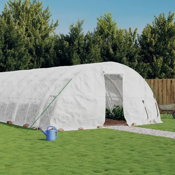 Serre avec cadre en acier blanc 90 m² 18x5x2,3 m