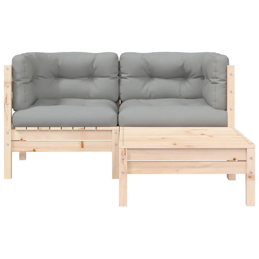 Salon de jardin 3 pcs avec coussins gris Bois de pin massif - 5