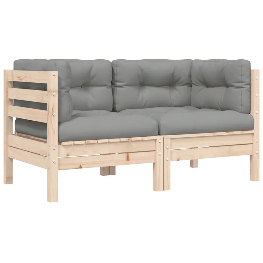 Salon de jardin 3 pcs avec coussins gris Bois de pin massif - 6