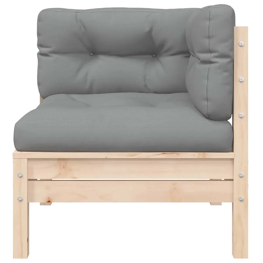Salon de jardin 3 pcs avec coussins gris Bois de pin massif - 7