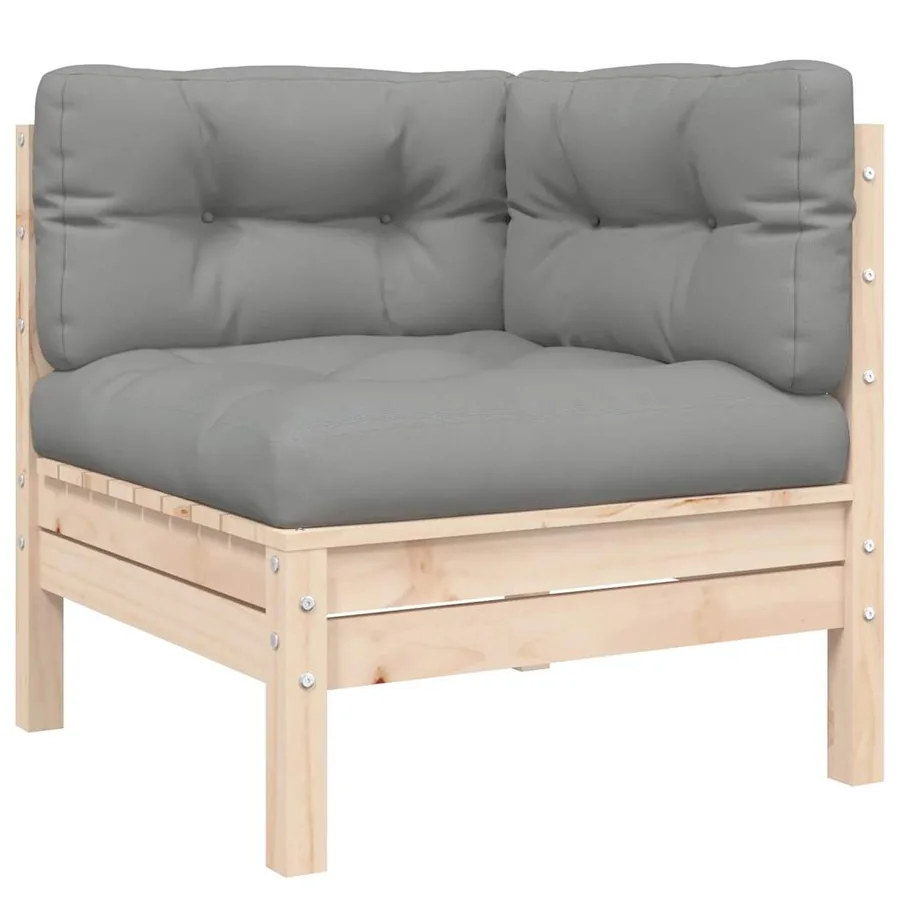 Salon de jardin 3 pcs avec coussins gris Bois de pin massif - 8