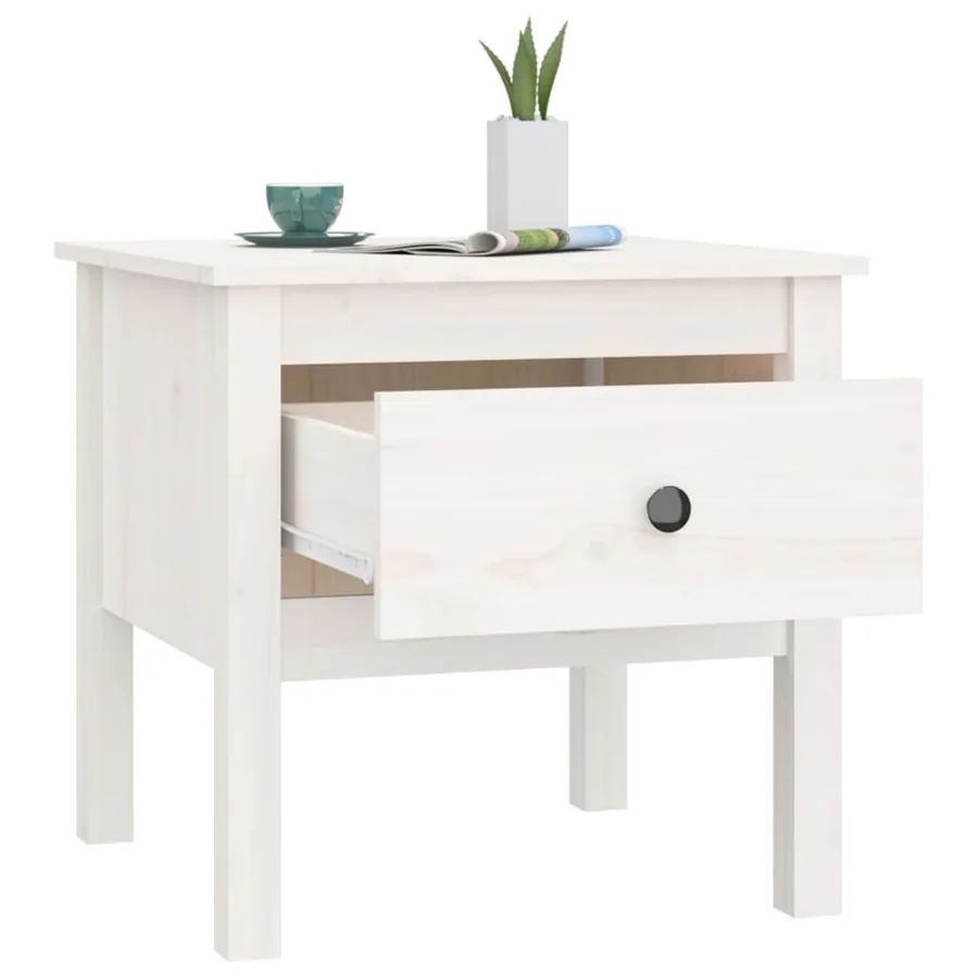 Tables d'appoint 2 pcs Blanc 50x50x49 cm Bois massif de pin - 7
