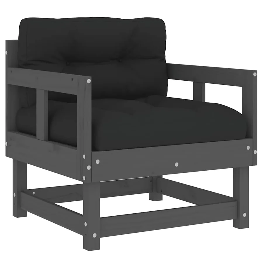 Chaises de jardin et coussins lot de 2 gris bois de pin massif - 3