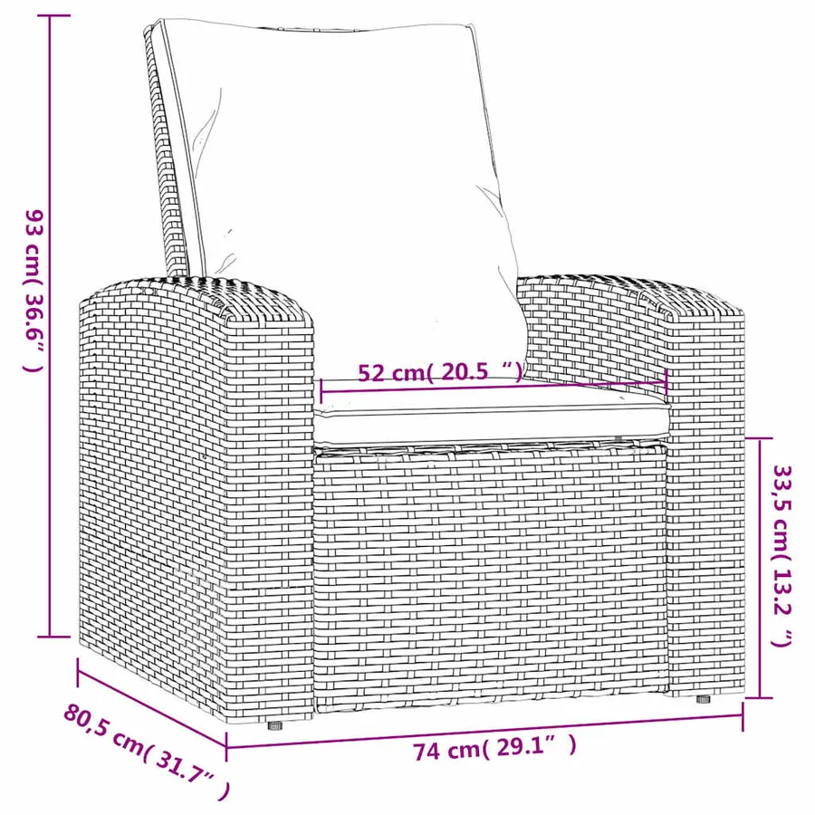 Fauteuil inclinable de jardin avec coussins marron clair rotin - 11
